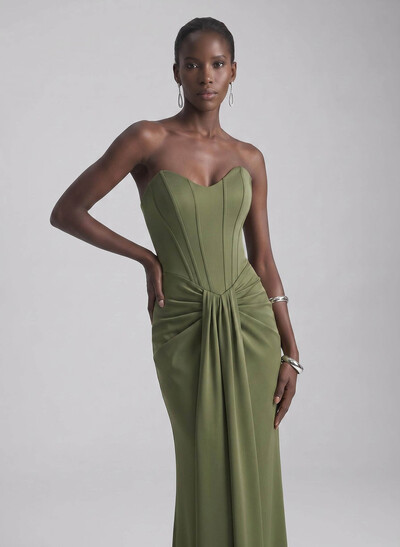 Sheath/Column Strapless Sleeveless Floor-Length Elastic Satin Evening Dresses