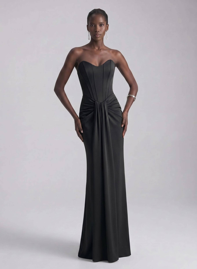 Sheath/Column Strapless Sleeveless Floor-Length Elastic Satin Evening Dresses