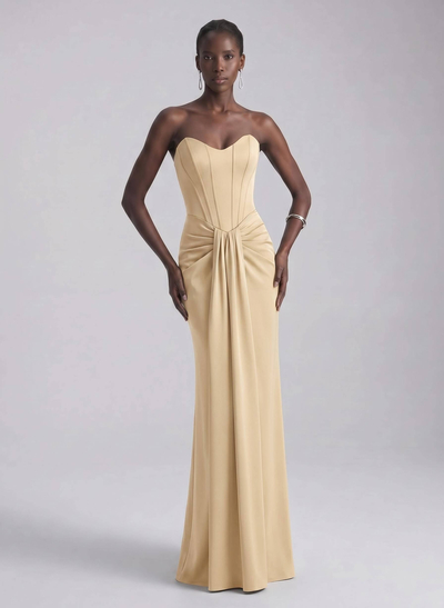Sheath/Column Strapless Sleeveless Floor-Length Elastic Satin Evening Dresses