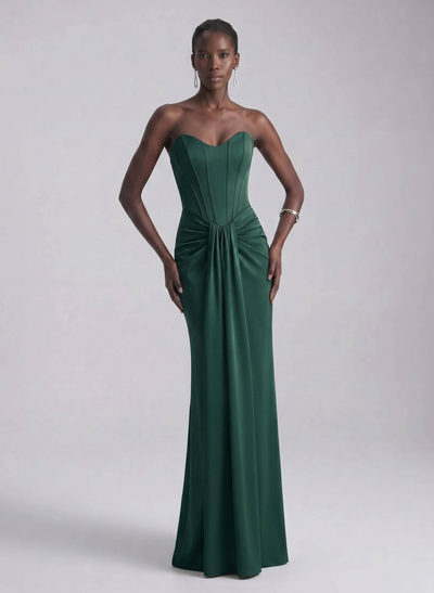 Sheath/Column Strapless Sleeveless Floor-Length Elastic Satin Evening Dresses