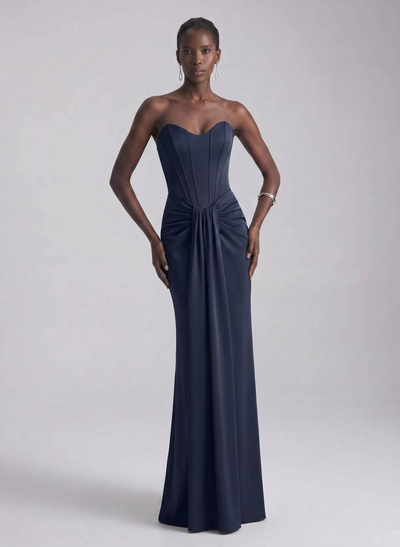 Sheath/Column Strapless Sleeveless Floor-Length Elastic Satin Evening Dresses