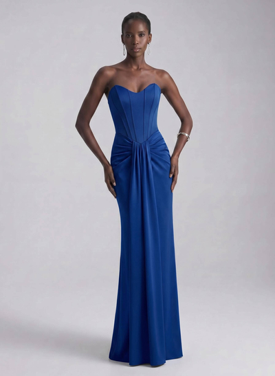 Sheath/Column Strapless Sleeveless Floor-Length Elastic Satin Evening Dresses