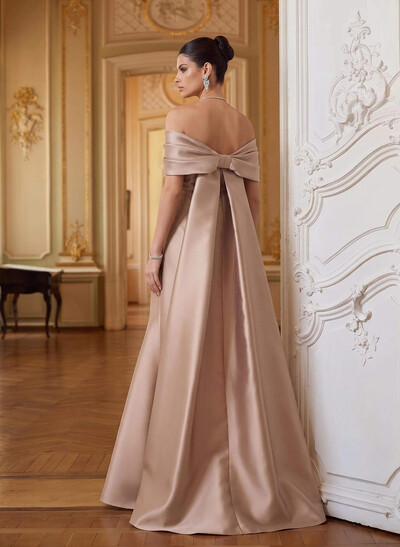 Trumpet/Mermaid Off-The-Shoulder Sleeveless Floor-Length Twill Satin Evening Dresses With Bow(s)