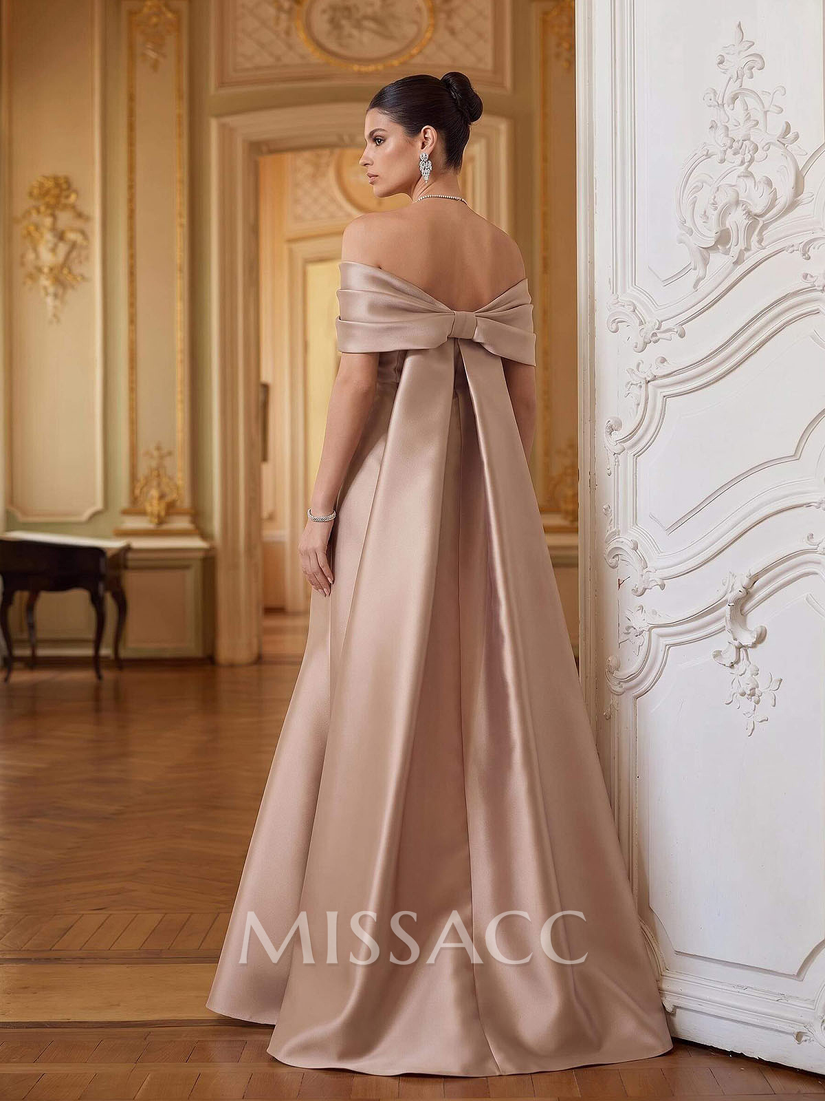 Trumpet/Mermaid Off-The-Shoulder Sleeveless Floor-Length Twill Satin Evening Dresses With Bow(s)