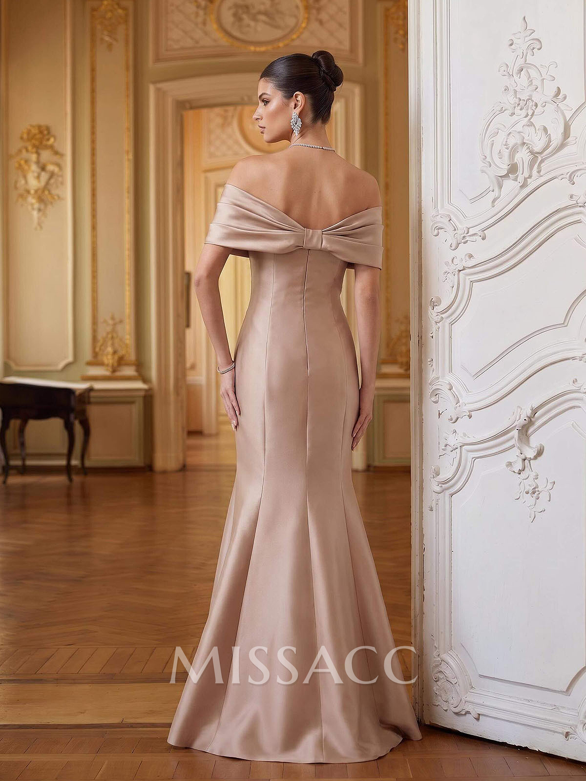 Trumpet/Mermaid Off-The-Shoulder Sleeveless Floor-Length Twill Satin Evening Dresses With Bow(s)