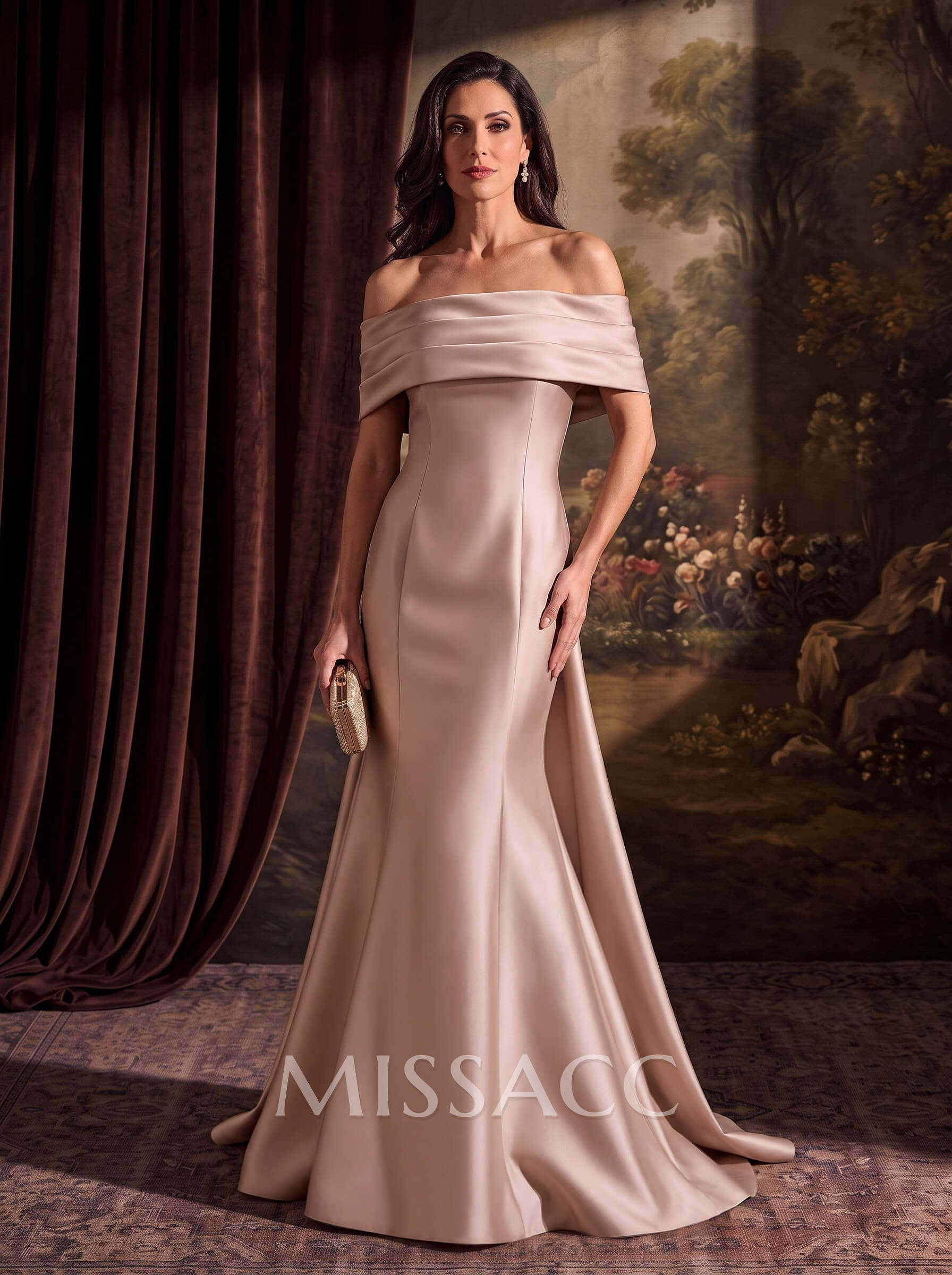 Trumpet/Mermaid Off-The-Shoulder Sleeveless Floor-Length Twill Satin Evening Dresses With Bow(s)