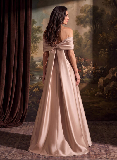 Trumpet/Mermaid Off-The-Shoulder Sleeveless Floor-Length Twill Satin Evening Dresses With Bow(s)