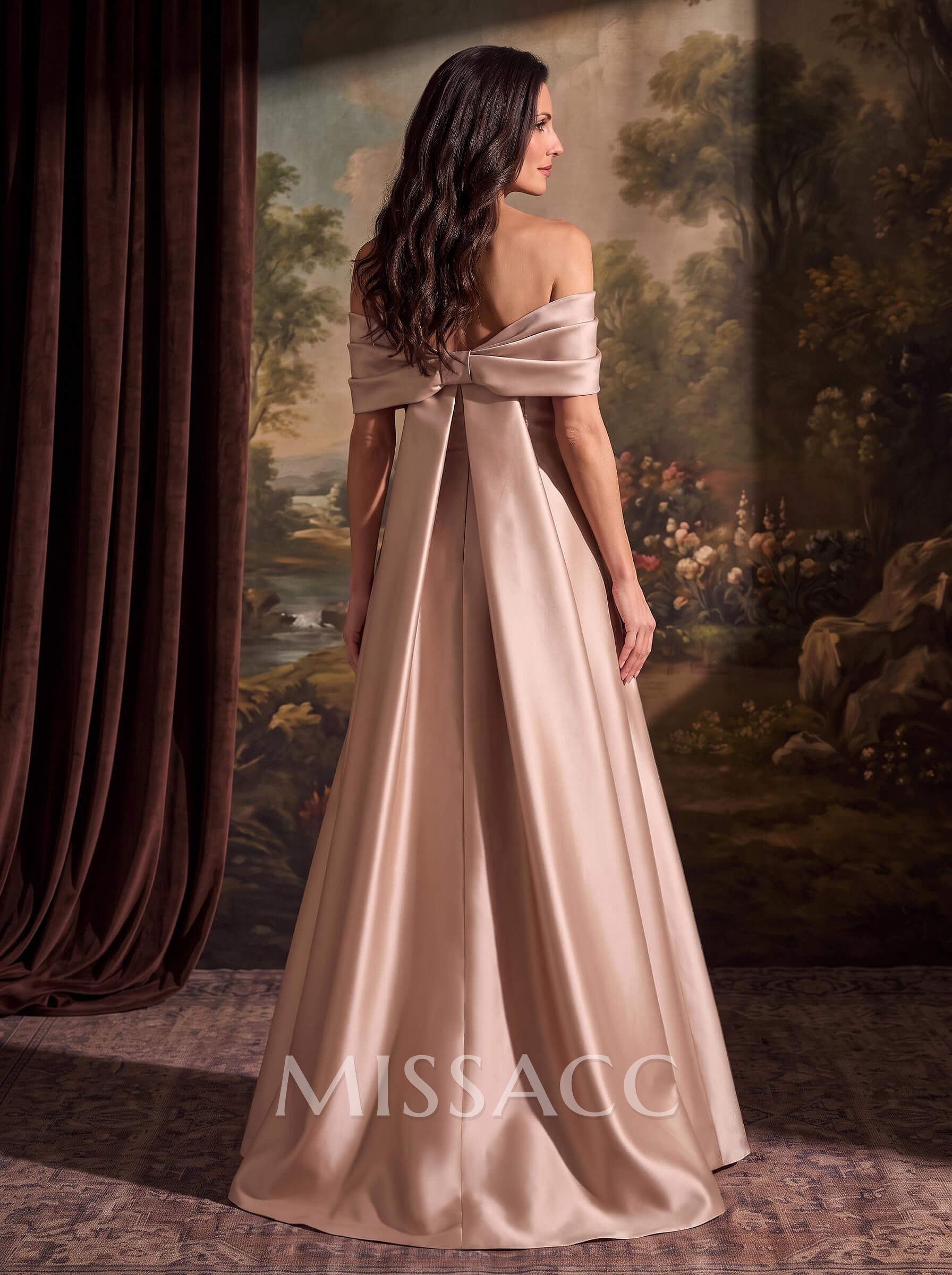 Trumpet/Mermaid Off-The-Shoulder Sleeveless Floor-Length Twill Satin Evening Dresses With Bow(s)