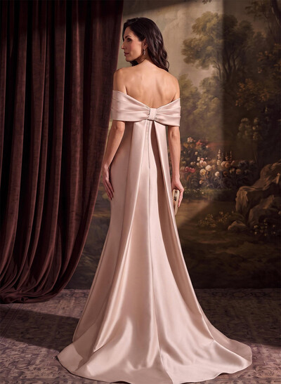 Trumpet/Mermaid Off-The-Shoulder Sleeveless Floor-Length Twill Satin Evening Dresses With Bow(s)