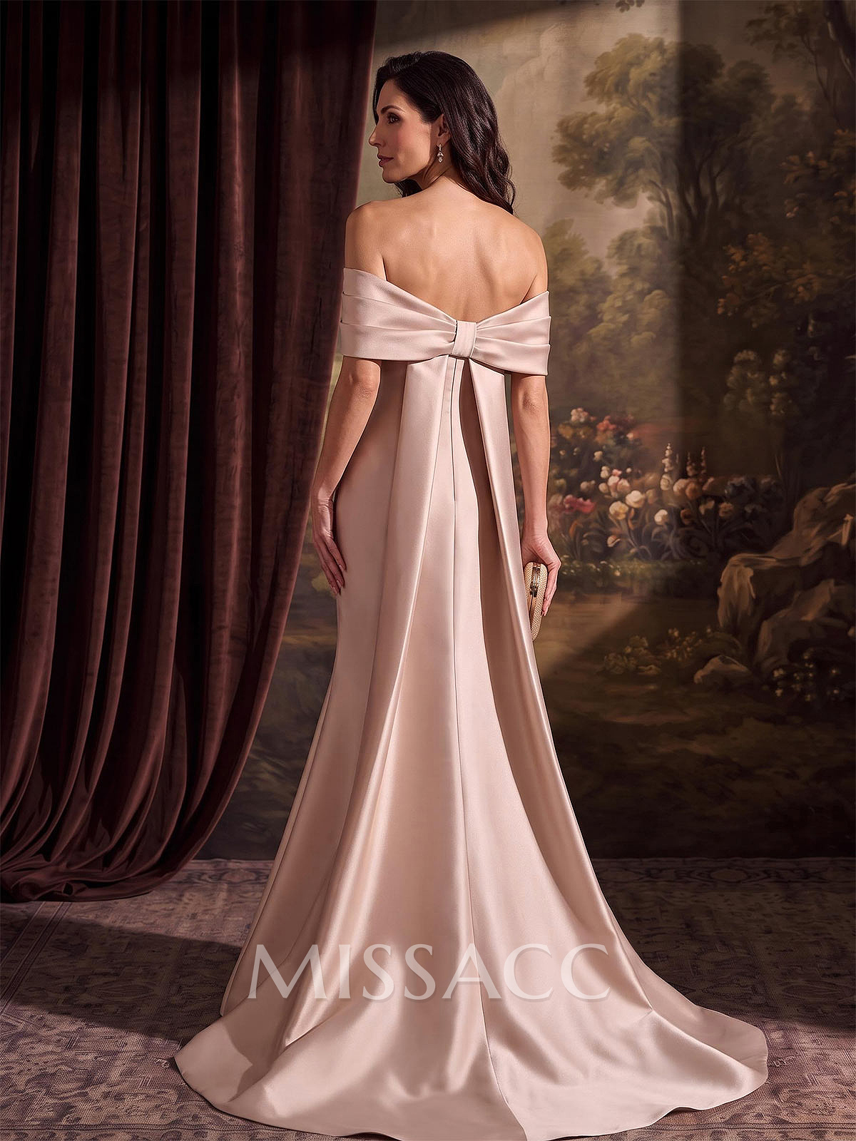 Trumpet/Mermaid Off-The-Shoulder Sleeveless Floor-Length Twill Satin Evening Dresses With Bow(s)