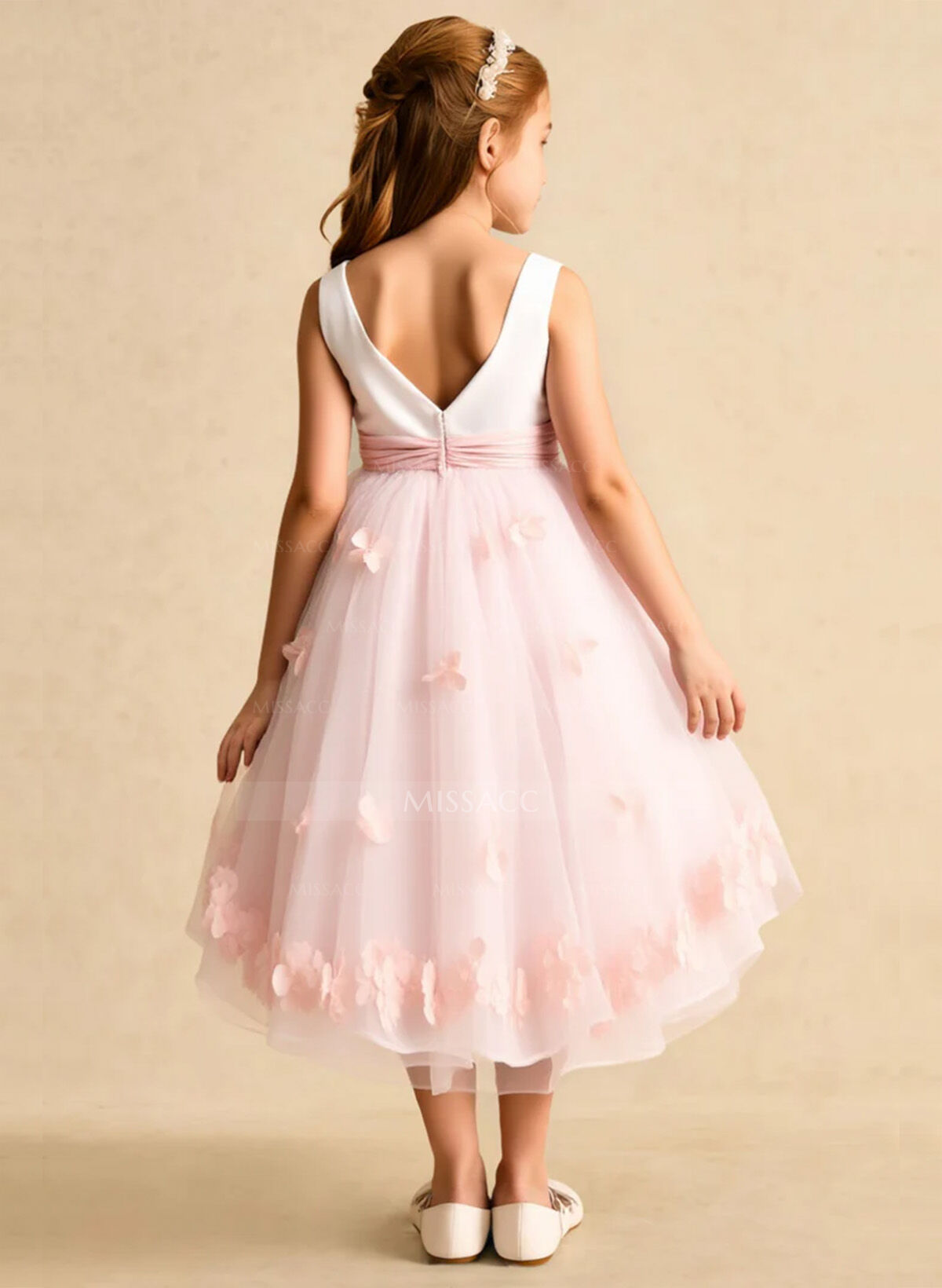 A-Line Scoop Neck Sleeveless Tea-Length Tulle Flower Girl Dresses With Flower(s)