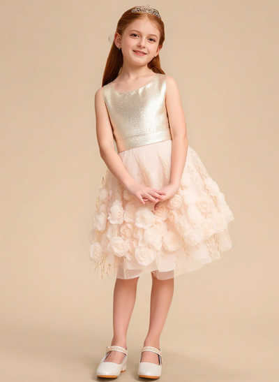 A-Line Scoop Neck Sleeveless Knee-Length Tulle Flower Girl Dresses With Bow(s)/Flower(s)