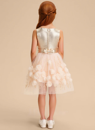 A-Line Scoop Neck Sleeveless Knee-Length Tulle Flower Girl Dresses With Bow(s)/Flower(s)