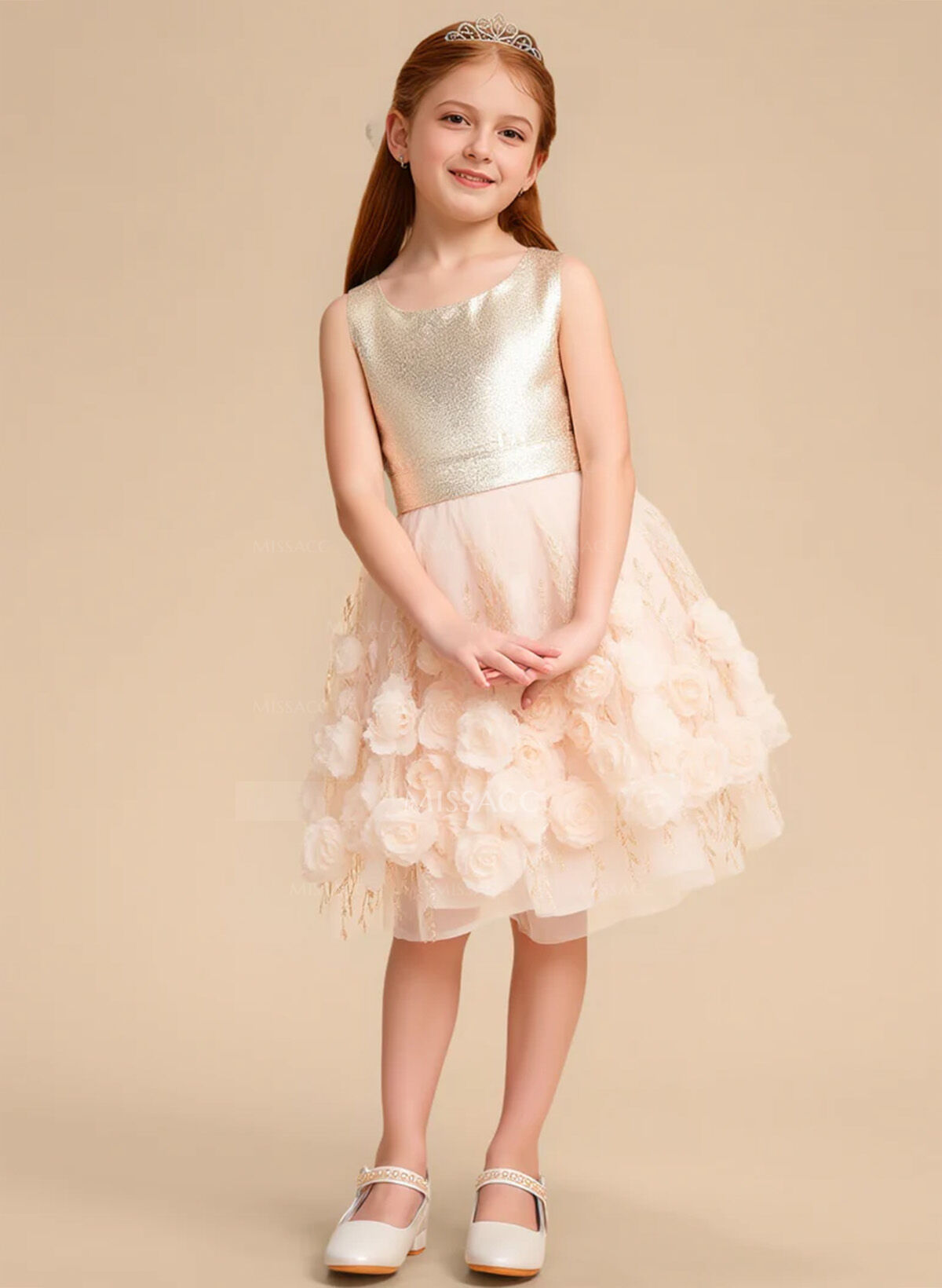 A-Line Scoop Neck Sleeveless Knee-Length Tulle Flower Girl Dresses With Bow(s)/Flower(s)