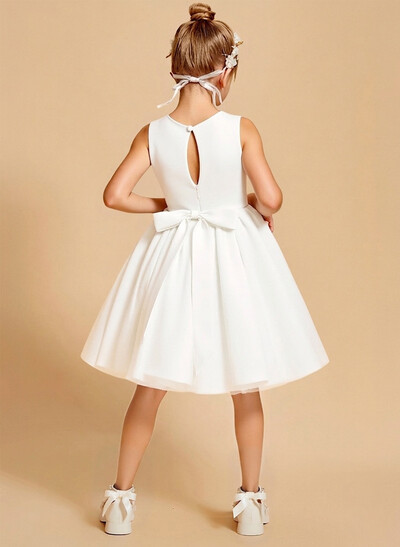 Knee-Length A-Line Scoop Neck Sleeveless Tulle Flower Girl Dresses With Bow/Flower(s)