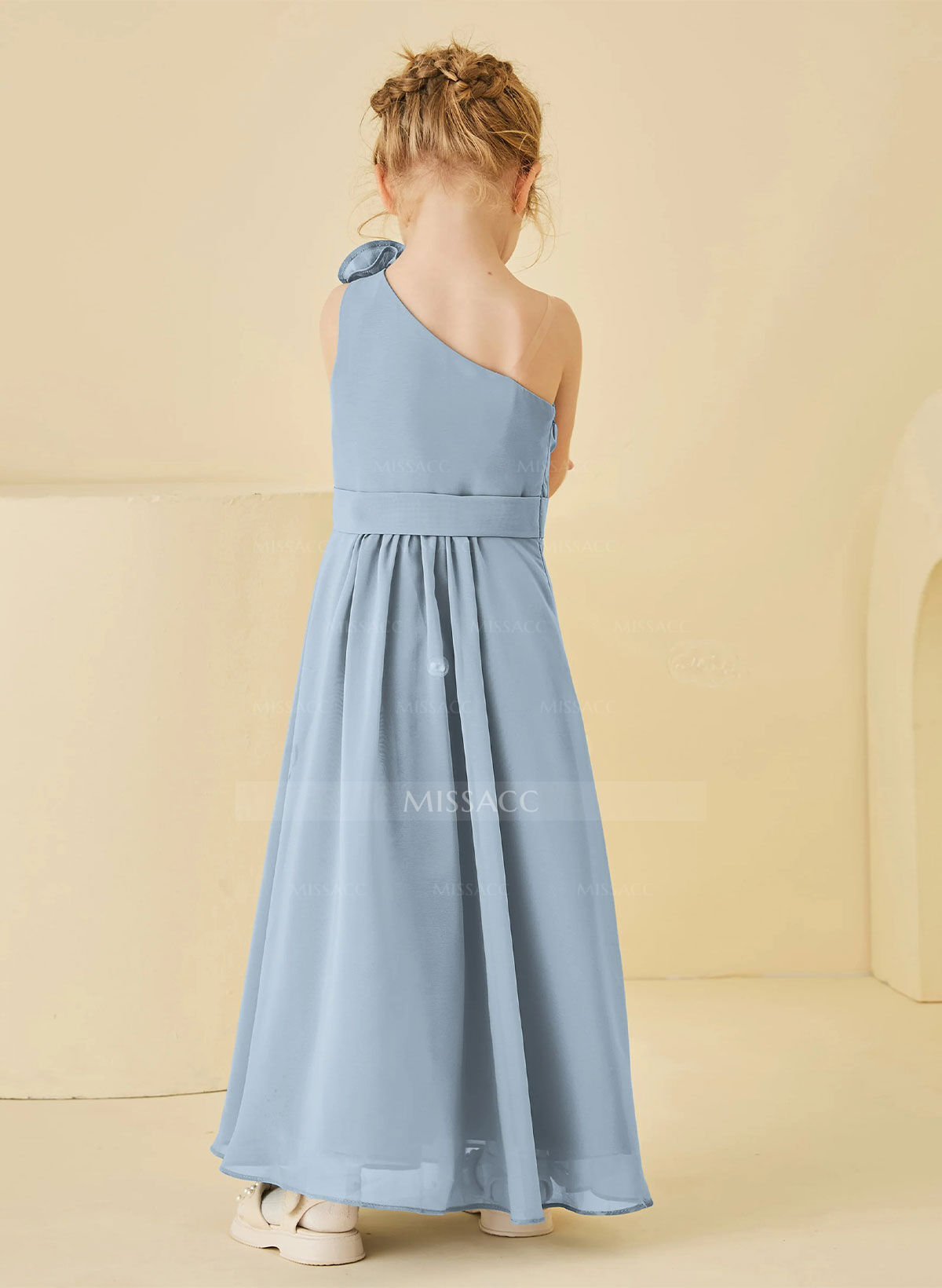 A-Line One-Shoulder Sleeveless Floor-Length Chiffon Flower Girl Dresses With Pleated/Flower(s)