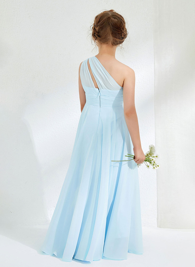 A-Line One-Shoulder Floor-Length Chiffon Flower Girl Dresses With Pleated