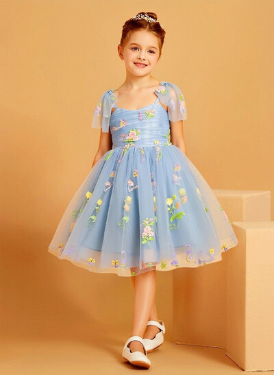 A-Line Sweetheart Sleeveless Knee-Length Tulle Flower Girl Dresses With Bow(s)/Flower(s)