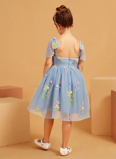 A-Line Sweetheart Sleeveless Knee-Length Tulle Flower Girl Dresses with Bows/Flowers
