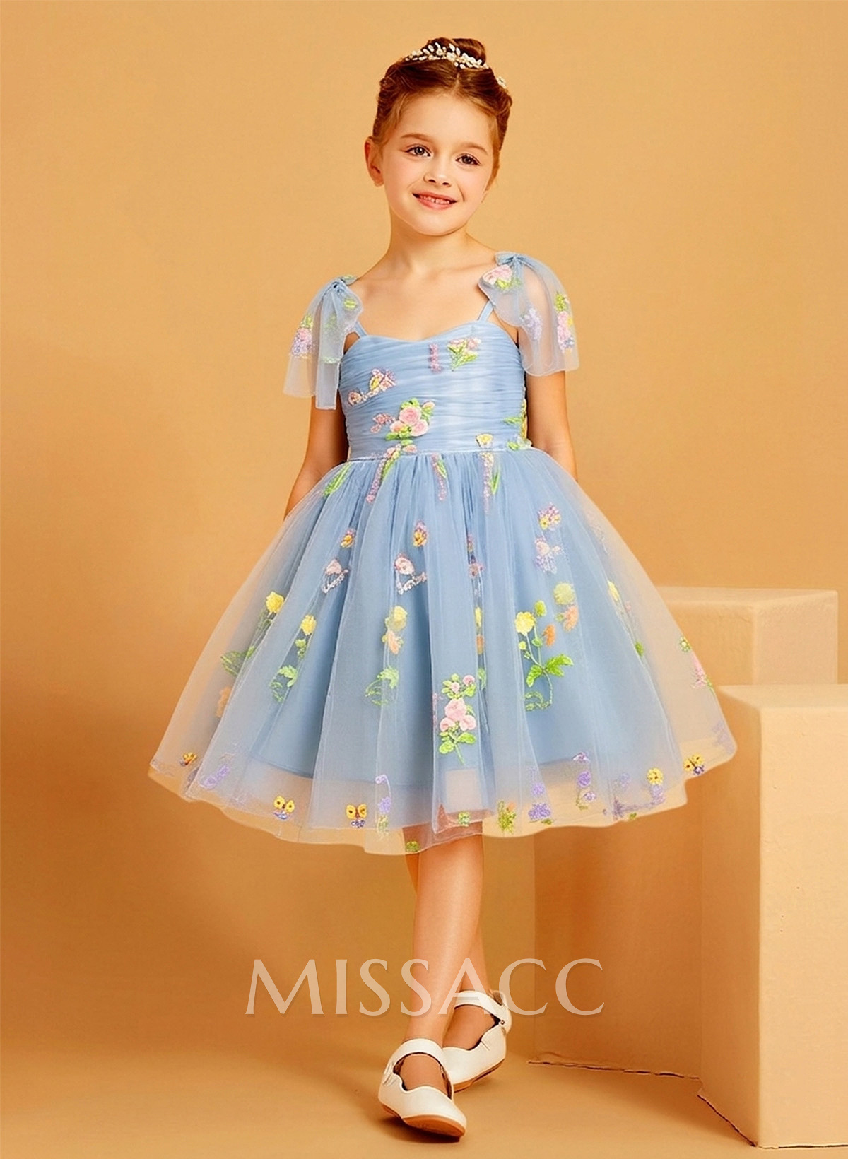 A-Line Sweetheart Sleeveless Knee-Length Tulle Flower Girl Dresses With Bow(s)/Flower(s)