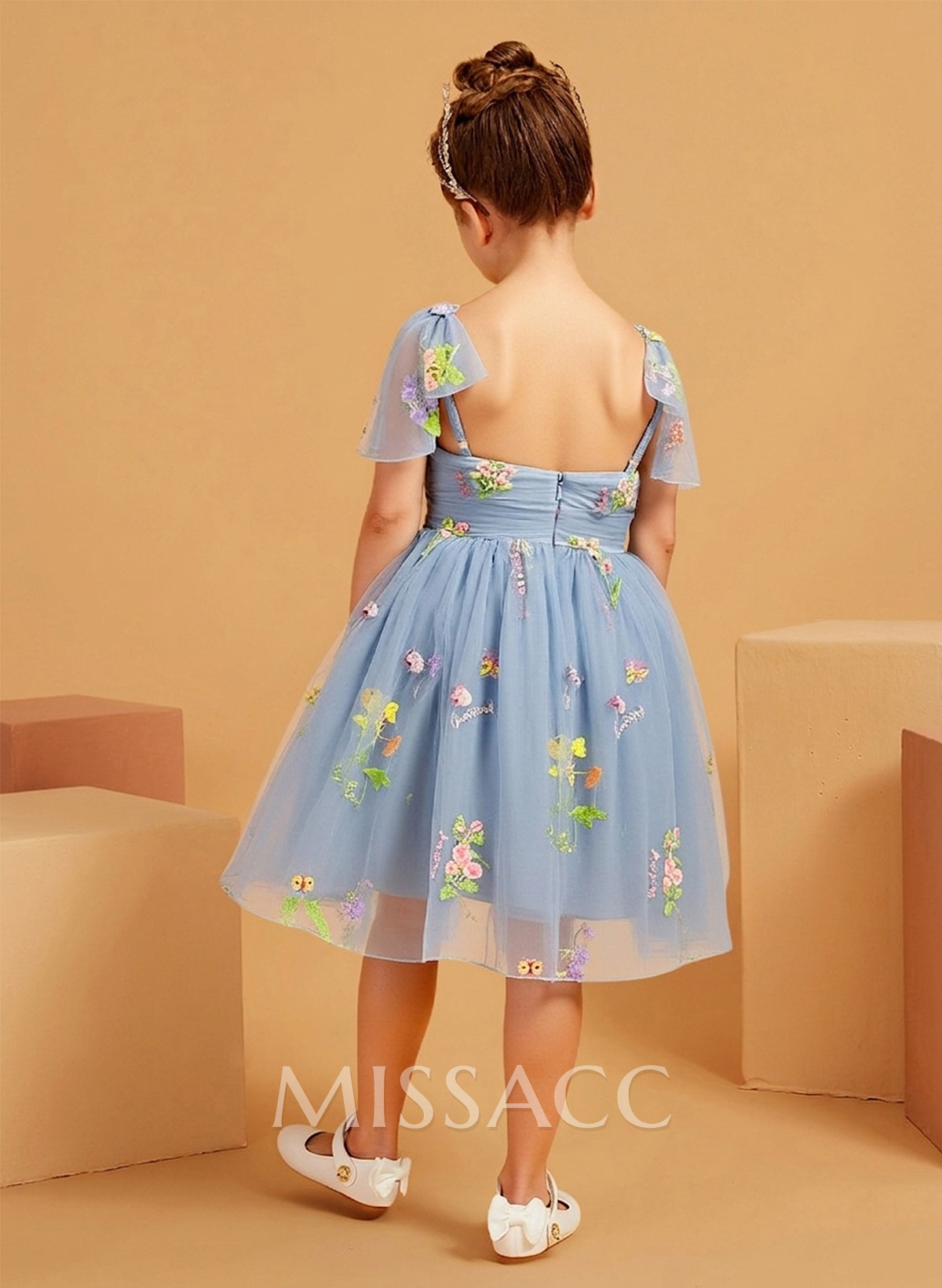 A-Line Sweetheart Sleeveless Knee-Length Tulle Flower Girl Dresses With Bow(s)/Flower(s)