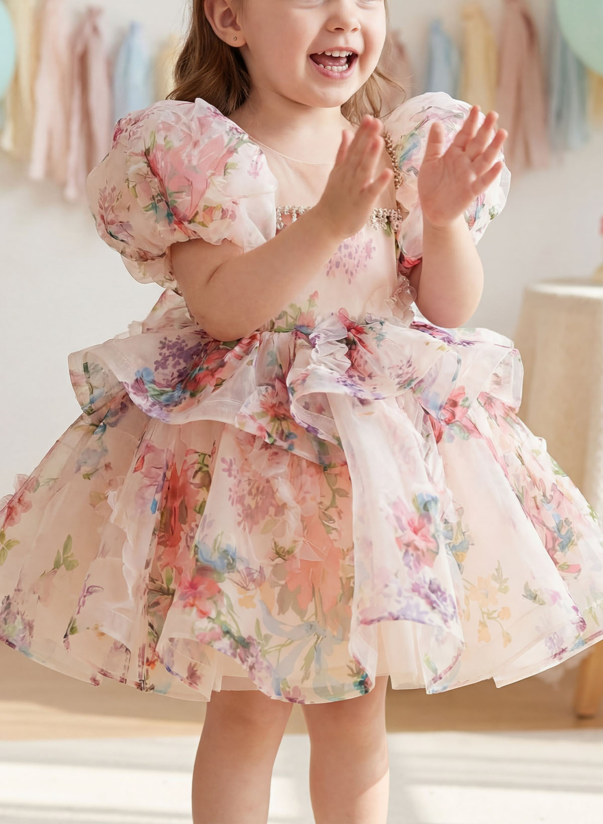 A-Line Square NecklineShort Sleeves Short/Mini Lace/Satin/TulleFlower Girl Dresses With Ruffle/Lace/Flower(s)