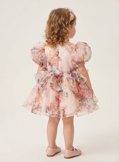 A-Line Square NecklineShort Sleeves Short/Mini Lace/Satin/TulleFlower Girl Dresses With Ruffle/Lace/Flower(s)