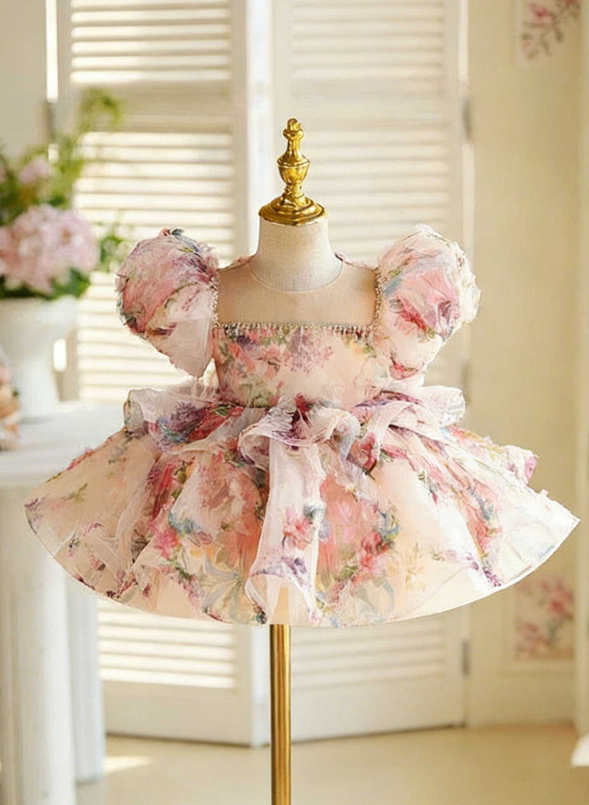 A-Line Square NecklineShort Sleeves Short/Mini Lace/Satin/TulleFlower Girl Dresses With Ruffle/Lace/Flower(s)