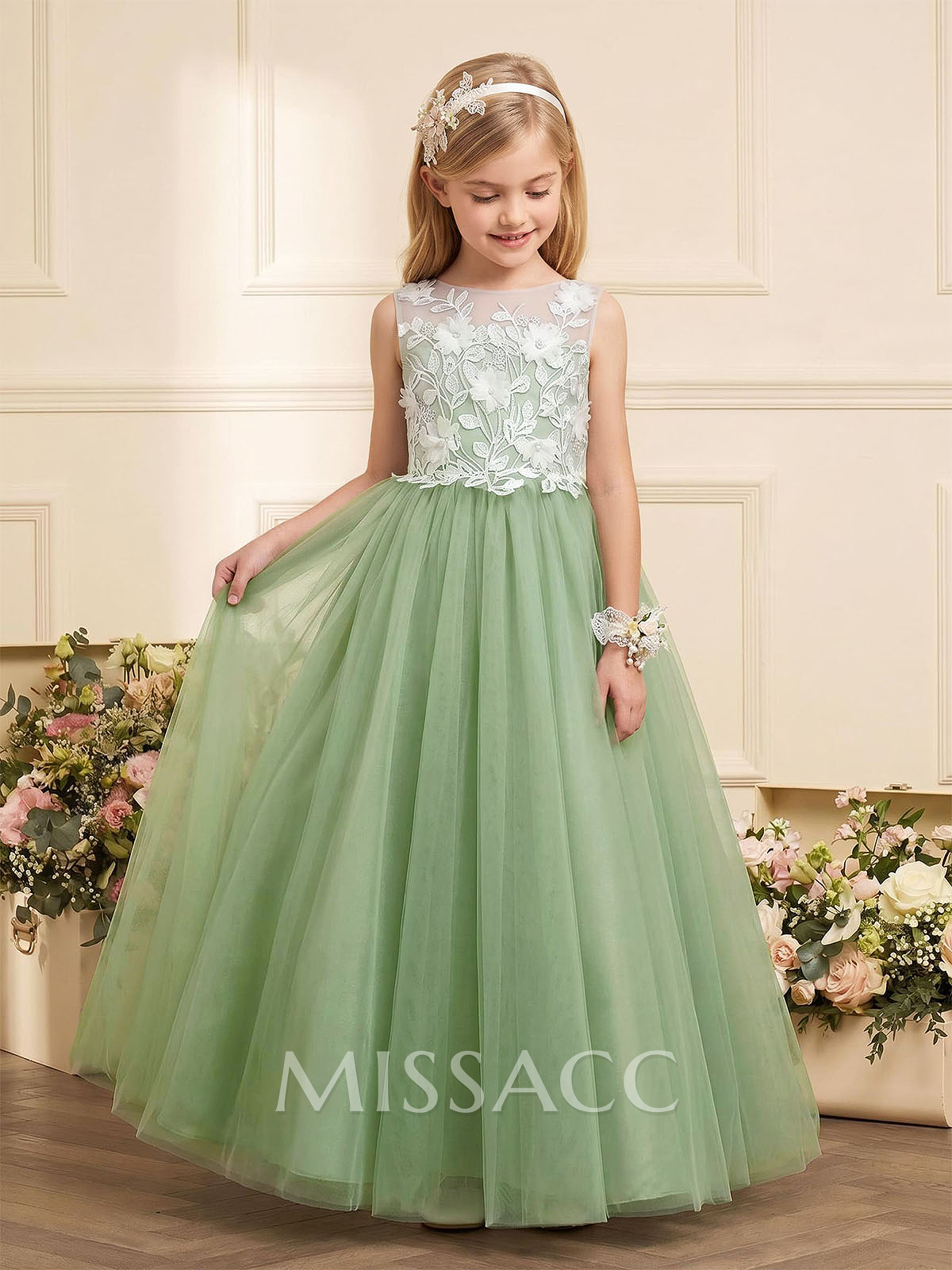 A-Line Scoop Neck Sleeveless Floor-Length Satin/Tulle Flower Girl Dresses With Bow(s)/Lace/Flower(s) A-Line Scoop Neck Sleeveless Floor-Length Satin/Tulle Flower Girl Dresses With Bow(s)/Lace/Flower(s)