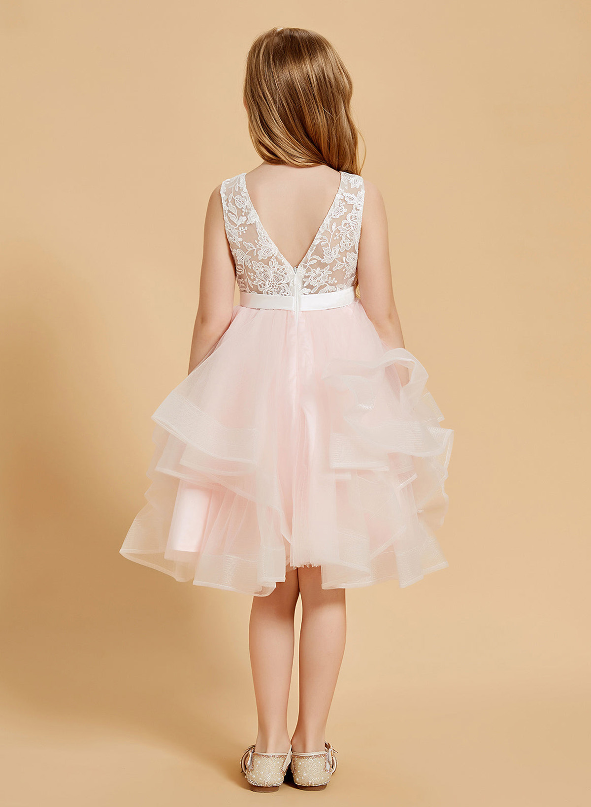 A-Line Scoop Neck Sleeveless Knee-Length Lace/Satin/Tulle Flower Girl Dresses With Bow(s)/Lace