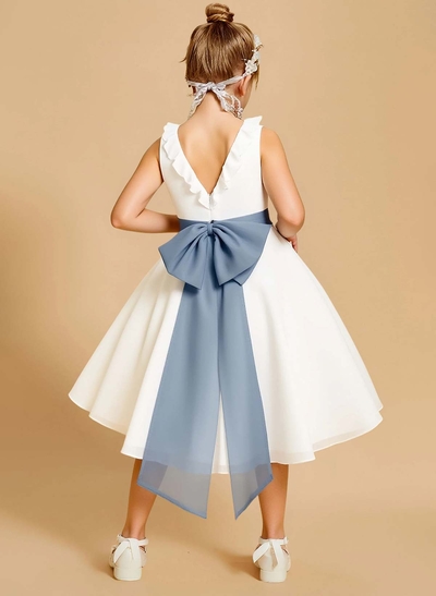 A-Line Scoop Neck Sleeveless Knee-Length Tulle Flower Girl Dresses With Bow(s)