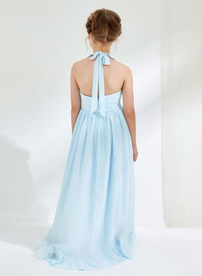 A-Line Halter Sleeveless Asymmetrical Chiffon Flower Girl Dresses With Flower(s)