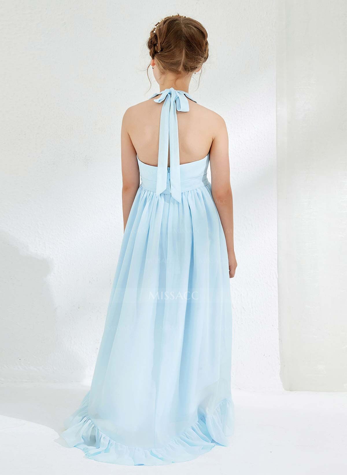 A-Line Halter Sleeveless Asymmetrical Chiffon Flower Girl Dresses With Flower(s)