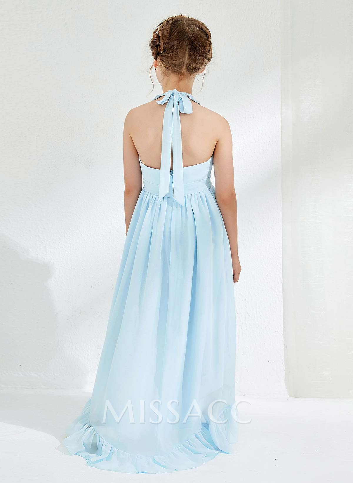 A-Line Halter Sleeveless Asymmetrical Chiffon Flower Girl Dresses With Flower(s)