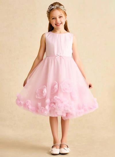A-Line Scoop Neck Sleeveless Knee-Length Tulle Flower Girl Dresses With Flower(s)