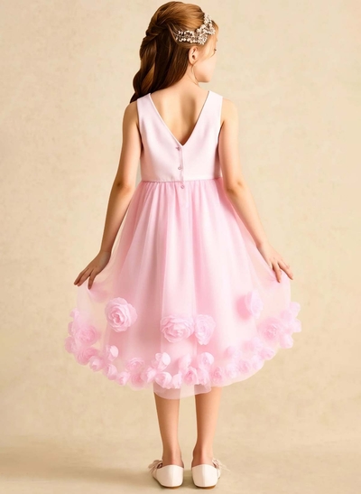 A-Line Scoop Neck Sleeveless Knee-Length Tulle Flower Girl Dresses With Flower(s)