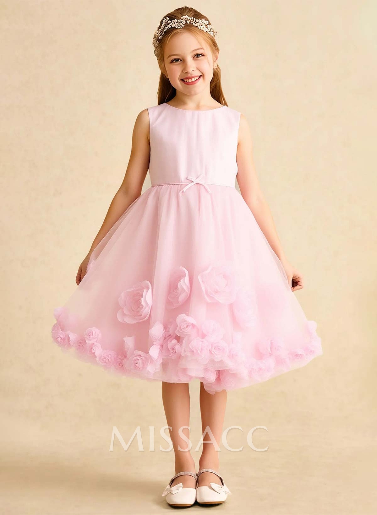 A-Line Scoop Neck Sleeveless Knee-Length Tulle Flower Girl Dresses With Flower(s)