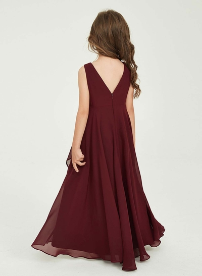 A-Line Cowl Neck Sleeveless Asymmetrical Chiffon Flower Girl Dresses With Ruffle