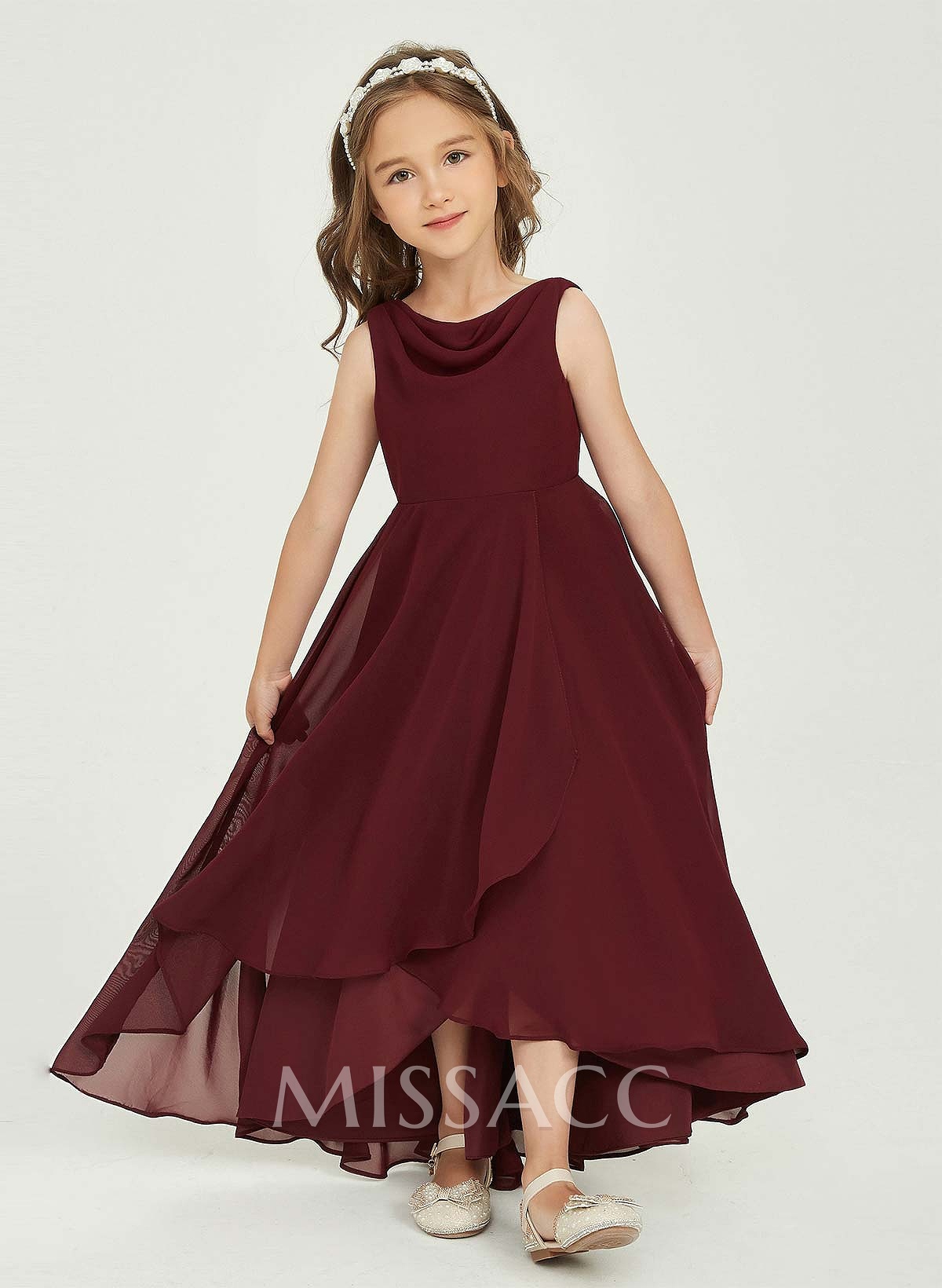 A-Line Cowl Neck Sleeveless Asymmetrical Chiffon Flower Girl Dresses With Ruffle A-Line Cowl Neck Sleeveless Asymmetrical Chiffon Flower Girl Dresses With Ruffle