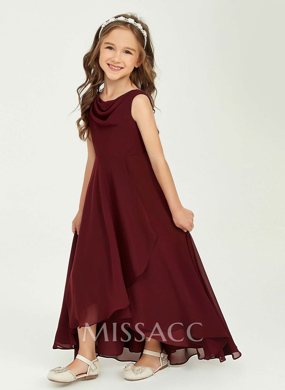 A-Line Cowl Neck Sleeveless Asymmetrical Chiffon Flower Girl Dresses With Ruffle A-Line Cowl Neck Sleeveless Asymmetrical Chiffon Flower Girl Dresses With Ruffle
