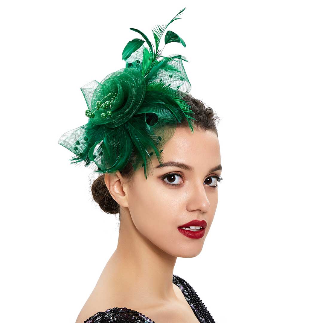 Faux Feather Polka Dot Mesh Headband Fascinator