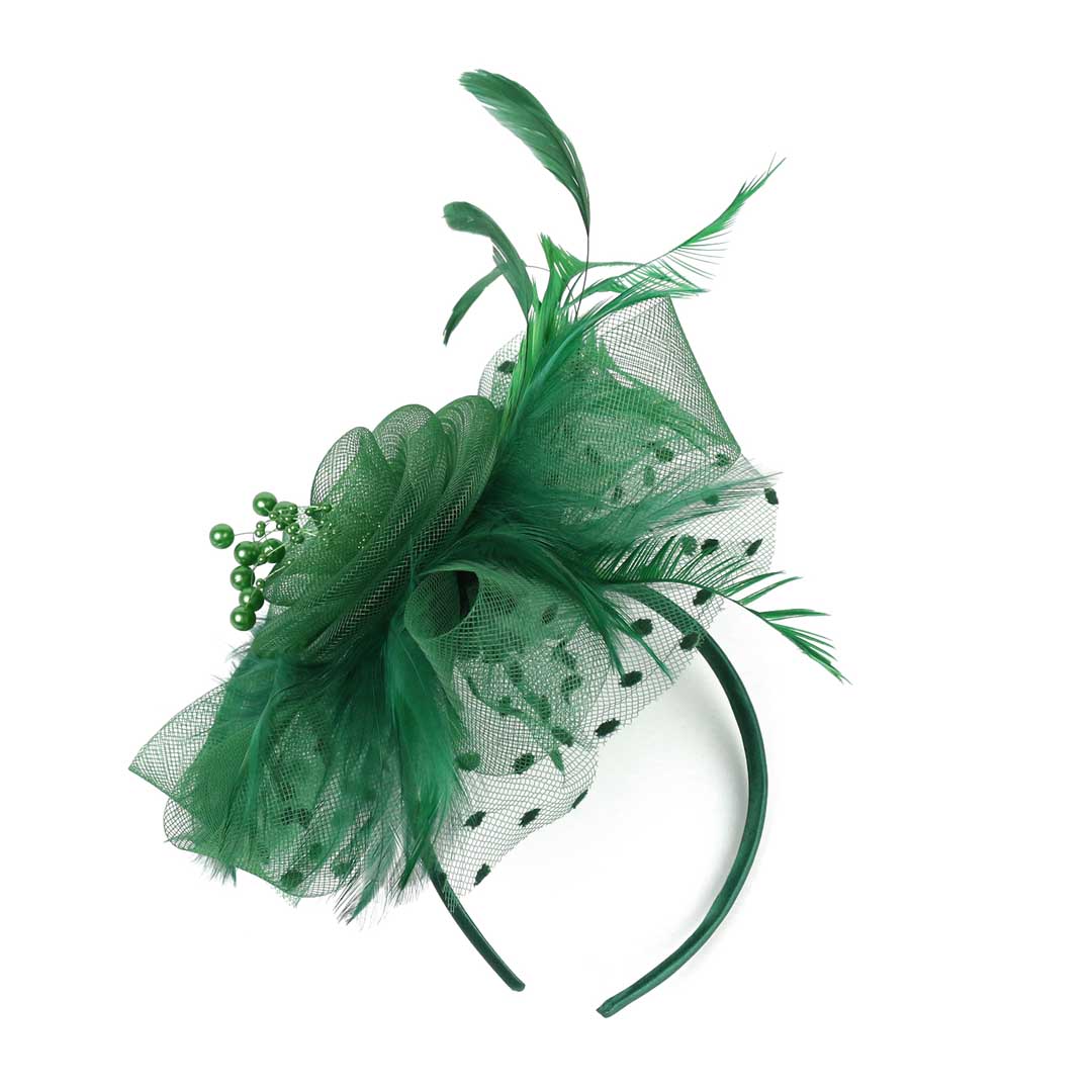 Faux Feather Polka Dot Mesh Headband Fascinator