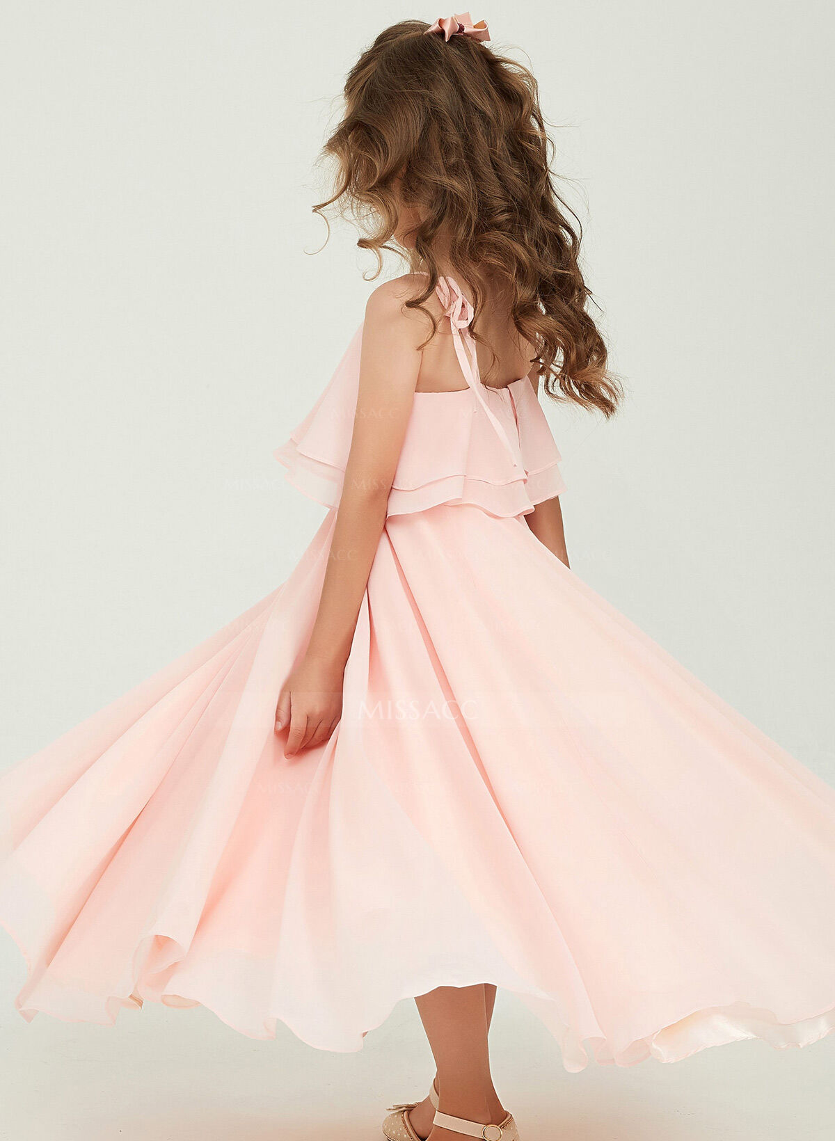 A-Line Square Neckline Sleeveless Floor-Length Chiffon Junior Bridesmaid Dresses With Ruffle