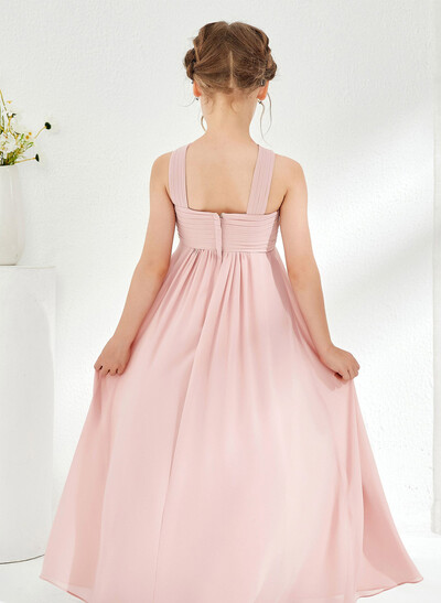 A-Line Halter Sleeveless Floor-Length Chiffon Junior Bridesmaid Dresses With Pleated