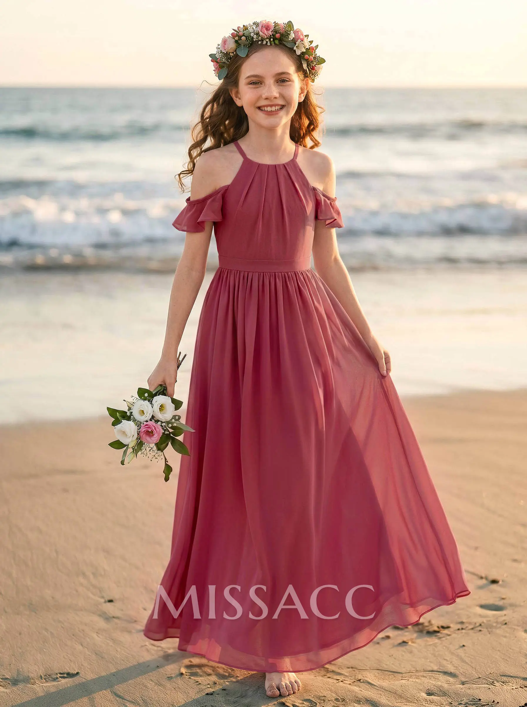 beach junior bridesmaid dresses Spaghetti Strap Satin Junior Bridesmaid Dress with Mini Sash