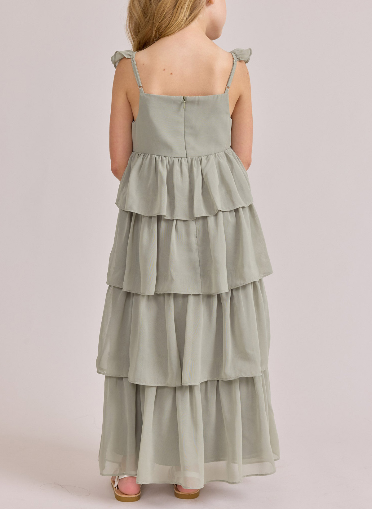 A-Line Square Neckline Sleeveless Floor-Length Chiffon Junior Bridesmaid Dresses With Cascading Ruffles