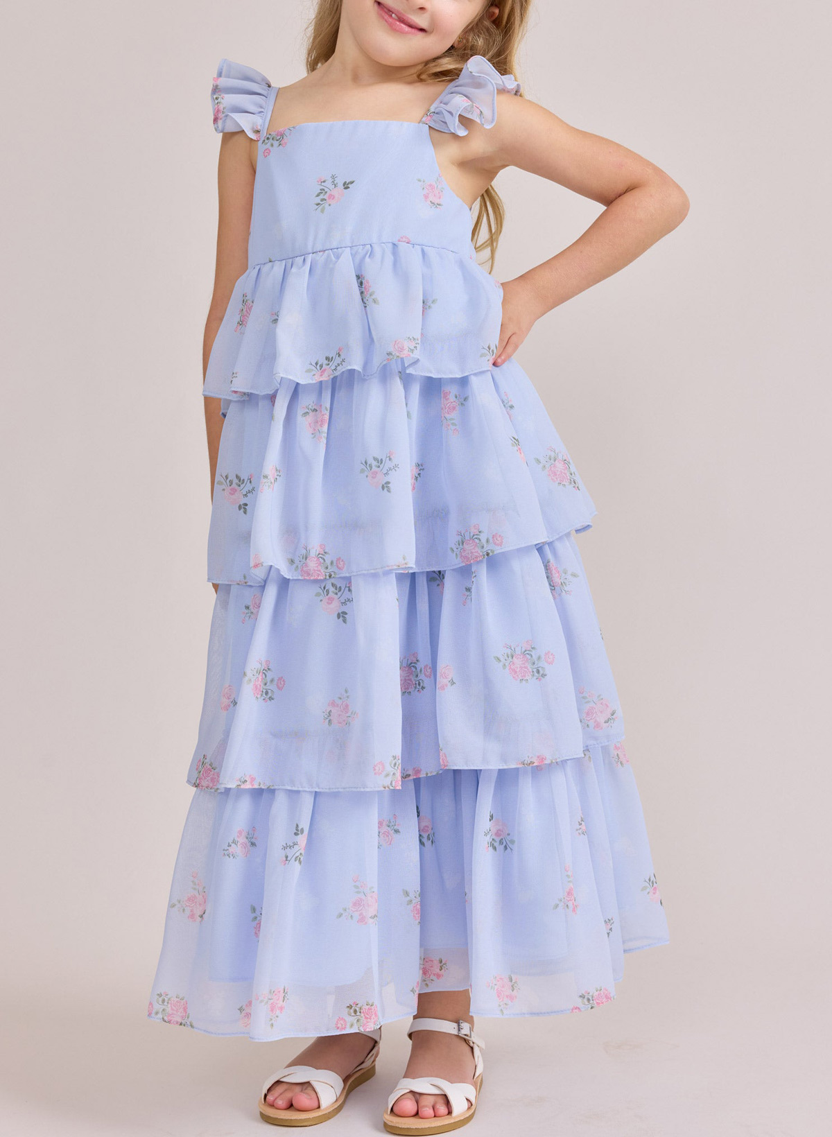 A-Line Square Neckline Sleeveless Floor-Length Junior Bridesmaid Dresses With Cascading Ruffles