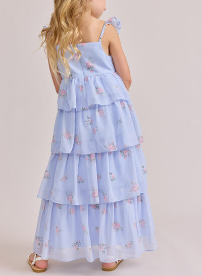 A-Line Square Neckline Sleeveless Floor-Length Junior Bridesmaid Dresses With Cascading Ruffles