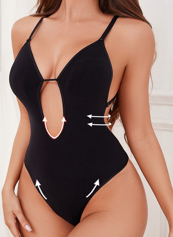 One-Piece Deep V Chinlon Shapewear