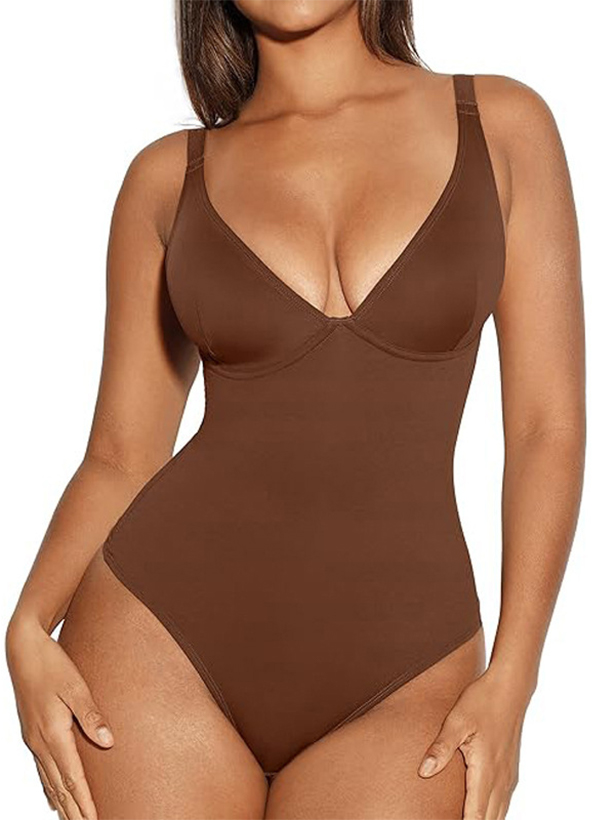V-Neck One-Piece Chinlon Shapewear
